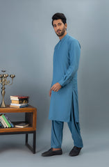 PRE WINTER'23 MEN KAMEEZ SHALWAR PLAIN STEEL BLUE