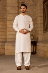 EXCLUSIVE WINTER'23 MEN KAMEEZ SHALWAR PLAIN OFF WHITE