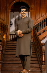 WINTER'23 MEN KAMEEZ SHALWAR PLAIN DEEP OLIVE