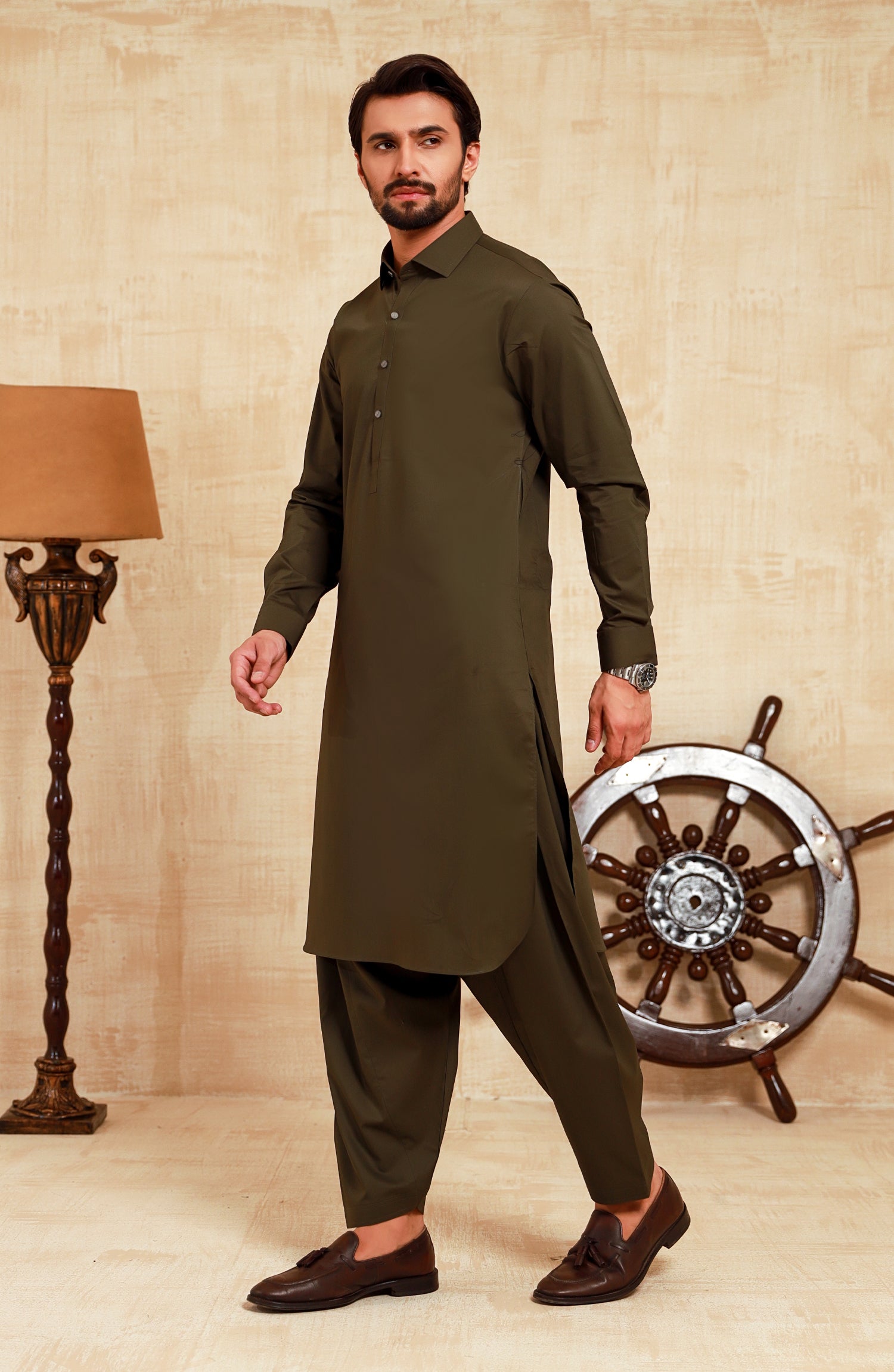 MEN KAMEEZ SHALWAR OLIVE – MTJ