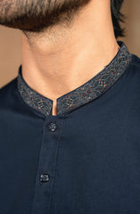 NAVY EMBROIDERED 100% COTTON KAMEEZ SHALWAR