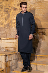 NAVY BLENDED EMBROIDERED KAMEEZ SHALWAR