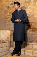 NAVY BLENDED EMBROIDERED KAMEEZ SHALWAR