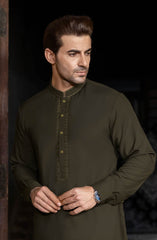 OLIVE BLENDED EMBROIDERED KAMEEZ SHALWAR