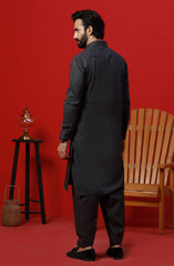 FESTIVE'23 MEN KAMEEZ SHALWAR PLAIN CHARCOAL GREY