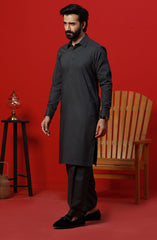FESTIVE'23 MEN KAMEEZ SHALWAR PLAIN CHARCOAL GREY