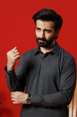 FESTIVE'23 MEN KAMEEZ SHALWAR PLAIN CHARCOAL GREY