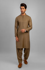 MEN KAMEEZ SHALWAR EMBROIDERED WOOD BROWN