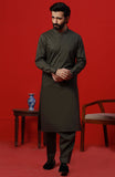 FESTIVE'23 MEN KAMEEZ SHALWAR PLAIN DEEP OLIVE