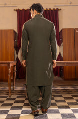 WINTER'23 MEN KAMEEZ SHALWAR PLAIN DEEP OLIVE