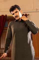 WINTER'23 MEN KAMEEZ SHALWAR PLAIN DEEP OLIVE
