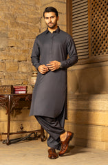EXCLUSIVE WINTER'23 MEN KAMEEZ SHALWAR PLAIN CHARCOAL