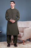 WINTER'24 MEN KAMEEZ SHALWAR WITH WAIST COAT OLIVE GREEN