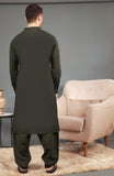 WINTER'24 MEN KAMEEZ SHALWAR WITH WAIST COAT OLIVE GREEN