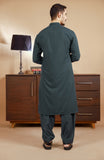 WINTER'24 MEN KAMEEZ SHALWAR WITH WAIST COAT TEAL GREEN