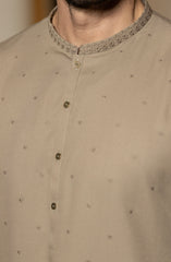 KHAKI BLENDED EMBROIDERED KAMEEZ SHALWAR
