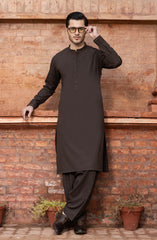 CHOCOLATE-BROWN BLENDED EMBROIDERED KAMEEZ SHALWAR