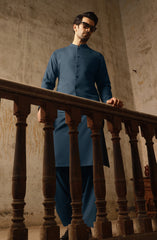 MIDNIGHT BLUE KAMEEZ SHALWAR WITH WAIST COAT