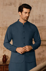 MIDNIGHT BLUE KAMEEZ SHALWAR WITH WAIST COAT