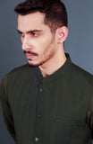 WINTER'24 MEN KAMEEZ SHALWAR WITH WAIST COAT OLIVE GREEN