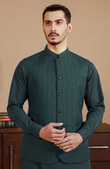 TEAL GREEN KAMEEZ SHALWAR WITH WAIST COAT