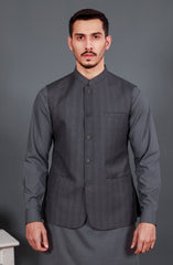 CHARCOAL KAMEEZ SHALWAR WITH WAIST COAT