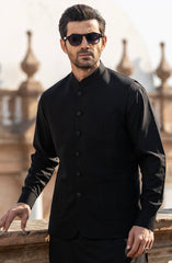 BLACK BLENDED KAMEEZ SHALWAR WAISTCOAT