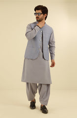 LIGHT BLUE KAMEEZ SHALWAR WITH WAIST COAT