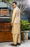 MEN KAMEEZ SHALWAR WITH WAIST COAT LIGHT BEIGE