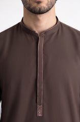 BROWN EMBROIDERED BLENDED KAMEEZ SHALWAR