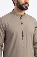 KHAKI EMBROIDERED BLENDED KAMEEZ SHALWAR