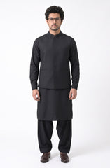 BLACK KAMEEZ SHALWAR & WAISTCOAT