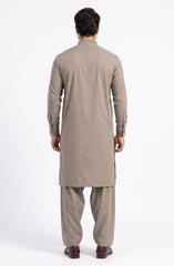 KHAKI EMBROIDERED BLENDED KAMEEZ SHALWAR