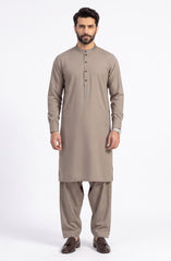 KHAKI EMBROIDERED BLENDED KAMEEZ SHALWAR