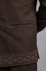 FOREST-BROWN BLENDED KAMEEZ SHALWAR WITH EMBROIDERED WAISTCOAT
