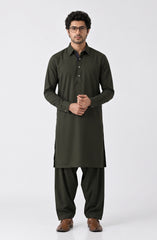 OLIVE-GREEN BLENDED KAMEEZ SHALWAR