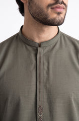 ARMY-GREEN EMBROIDERED BLENDED KAMEEZ SHALWAR