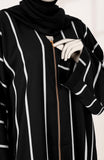 BLACK & WHITE STRIPES WITH ZIPPER ABAYA