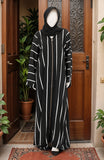 BLACK & WHITE STRIPES WITH ZIPPER ABAYA