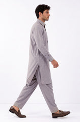 SMOKE-GREY BLENDED KAMEEZ SHALWAR