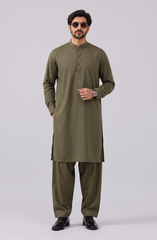 OLIVE BLENDED KAMEEZ SHALWAR