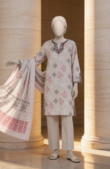 EMBROIDERED PRINTED LAWN STITCHED 3 PIECE