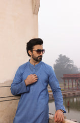 SUMMER'22 MEN KURTA PRINTED BLUE