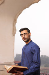 SUMMER'22 MEN KURTA SLIM FIT EMBROIDERY NAVY BLUE
