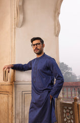 SUMMER'22 MEN KURTA SLIM FIT EMBROIDERY NAVY BLUE