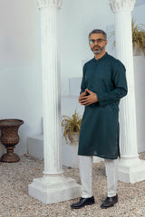 MEN KURTA PLAIN DARK GREEN