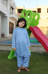 SUMMER'22 BOYS PLAIN KAMEEZ SHALWAR LIGHT BLUE