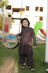 SUMMER'22 BOYS SEMI FORMAL EMBROIDEREY KAMEEZ SHALWAR BROWN