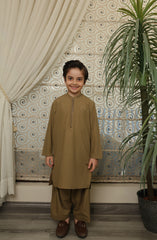 SUMMER'22 BOYS SEMI FORMAL EMBROIDEREY KAMEEZ SHALWAR OLIVE