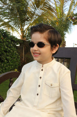 SUMMER'22 BOYS SEMI FORMAL STYLING KAMEEZ SHALWAR OFF WHITE